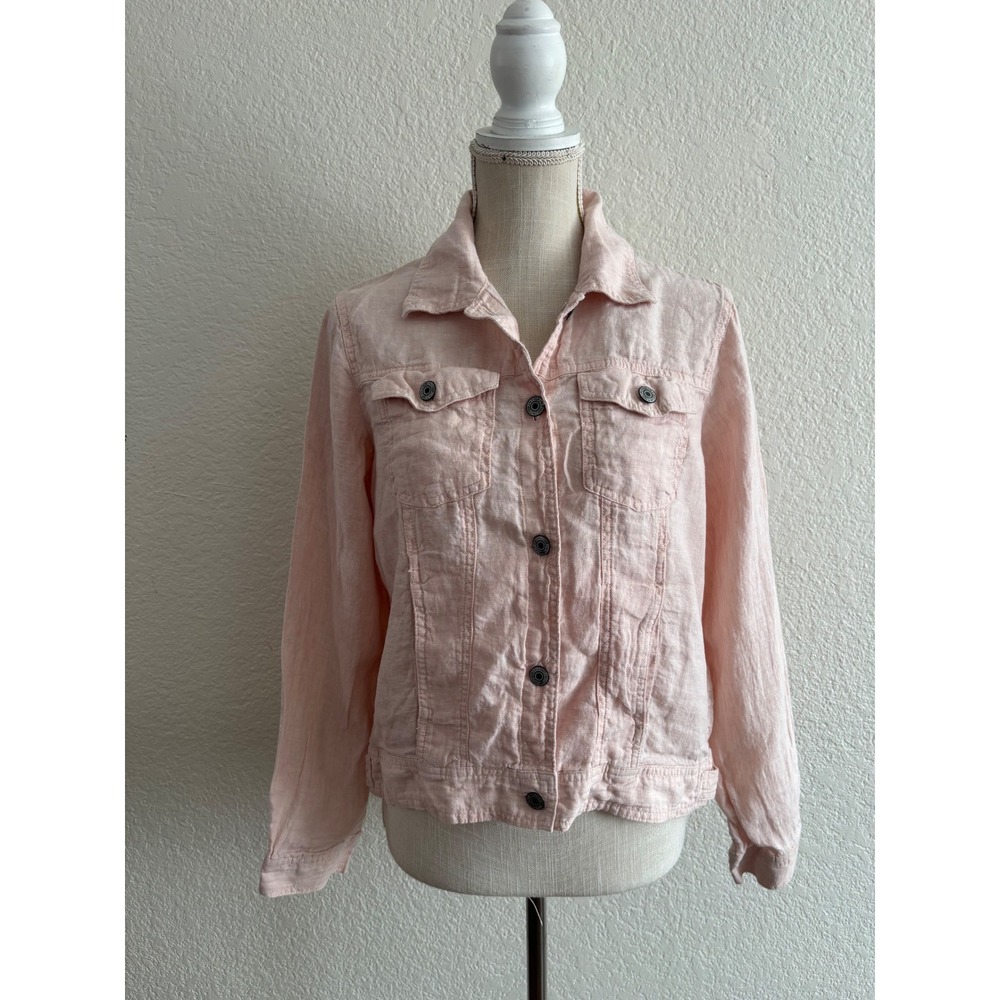 Jones New York Linen Jacket Medium Pink JNY Button Up Trucker Lightweight